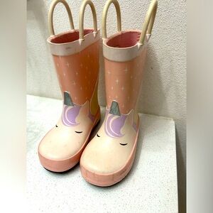 🦋 Cat and Jack Light Pink Unicorn Rain Boots little girl size 6